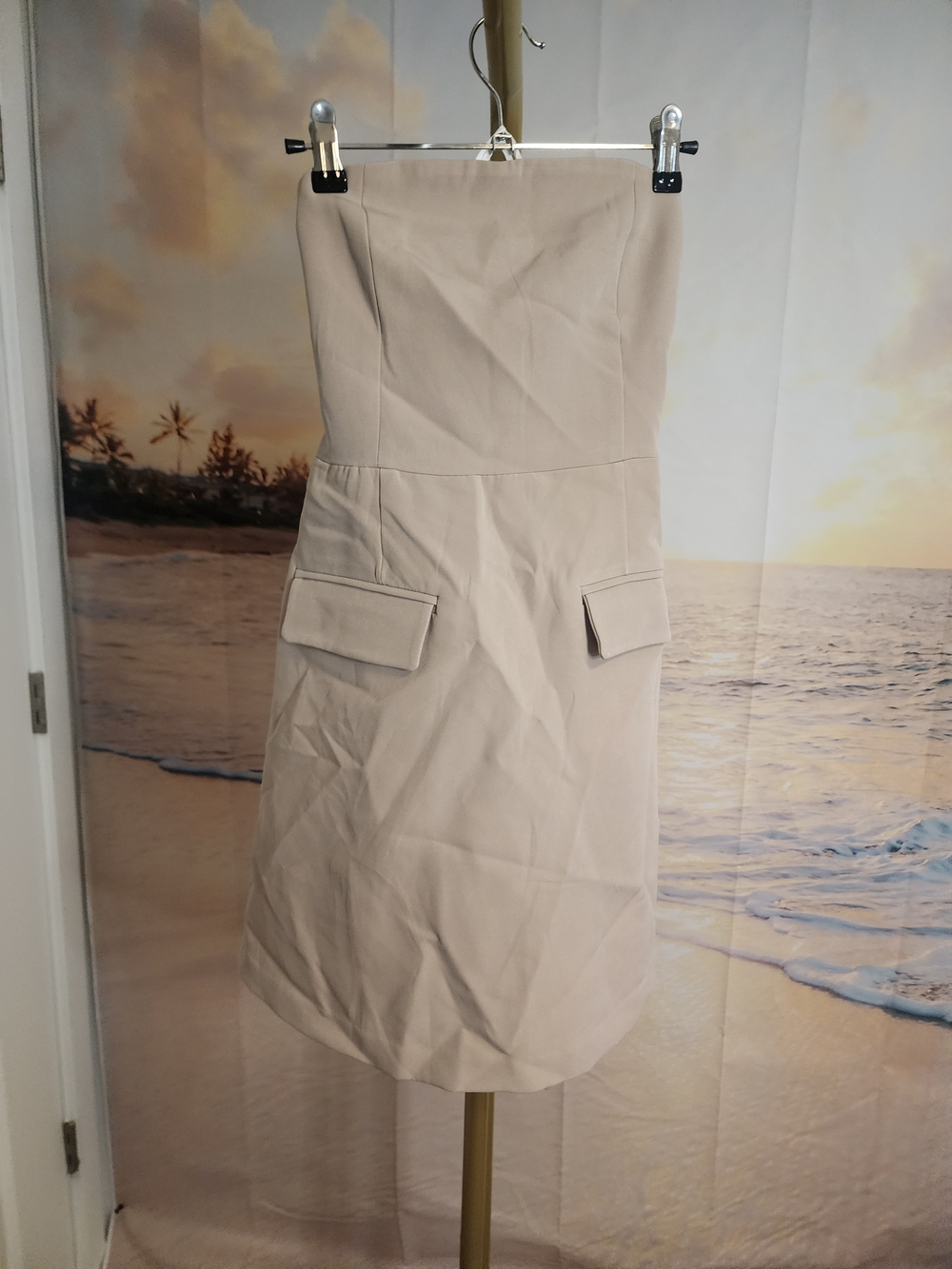 COMMENSE Strapless Beige Pocket Detail Dress